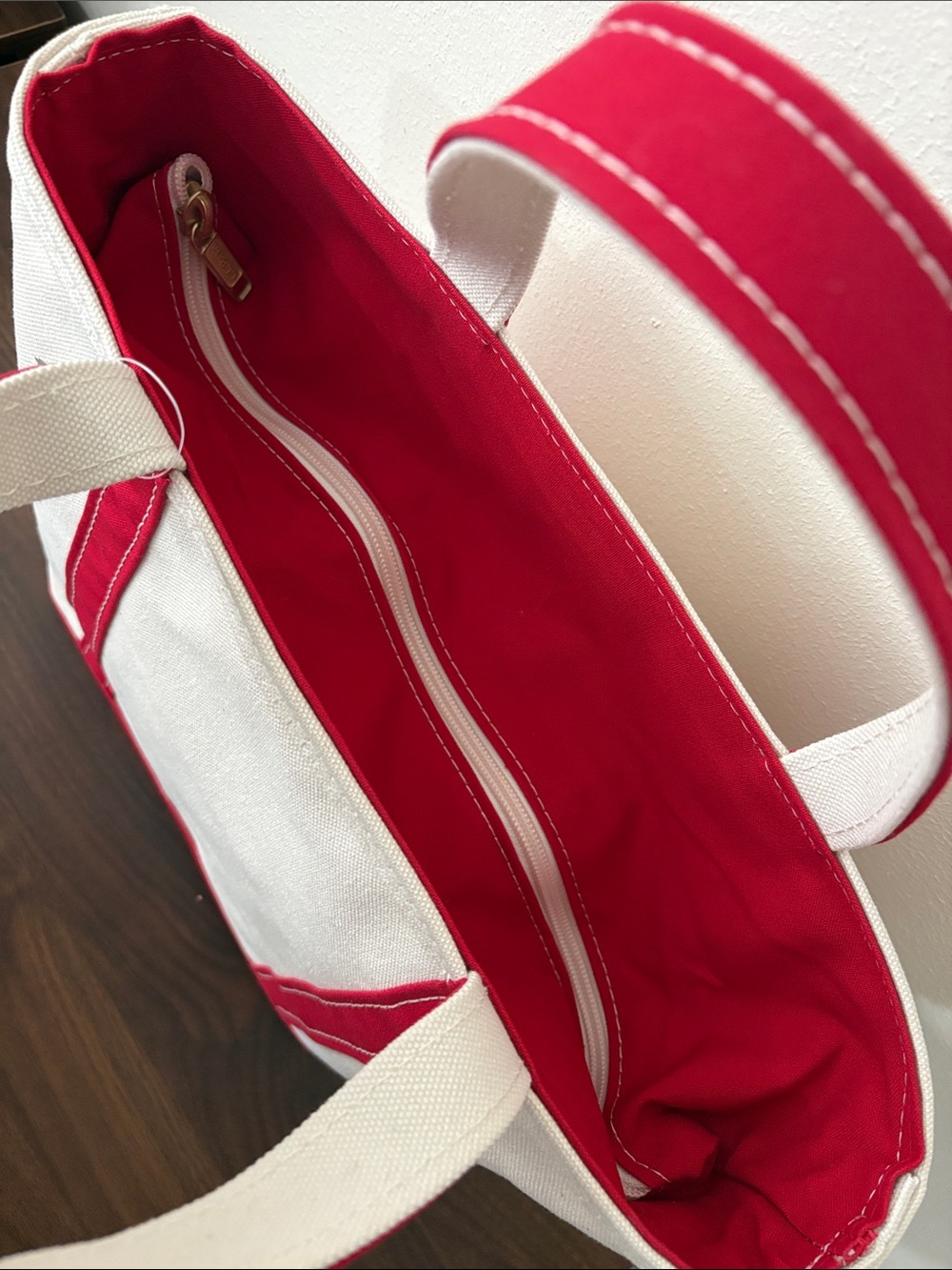 L.L.Bean- Canvas Tote Bag with Red Trim - Women Bags- medium tote - Picture 4 of 6